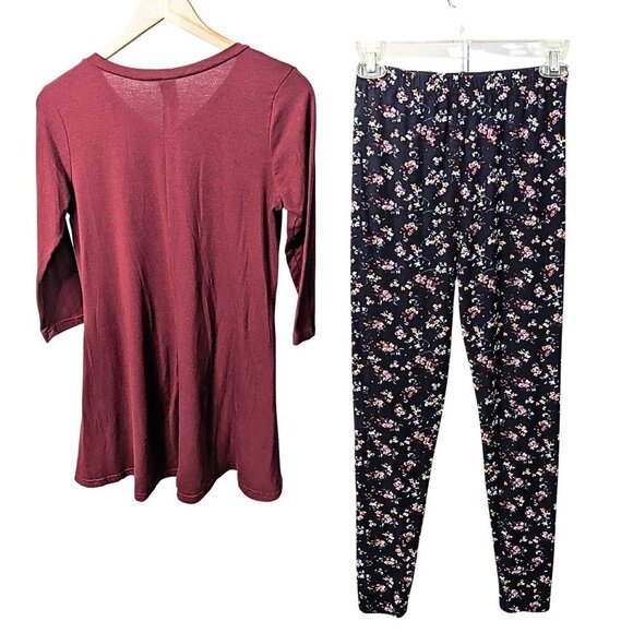 Matching Set LILDY Tunic & Leggings Burgundy Floral Super Soft Size S-M - Picture 6 of 6